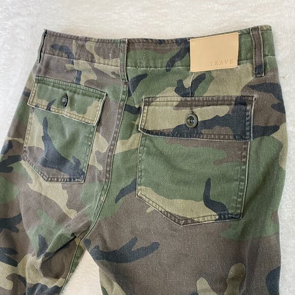 Trave Jeans Womens 29 Green Camo Camouflage Gwen Mid Rise Straight Casual Pants - Picture 7 of 11